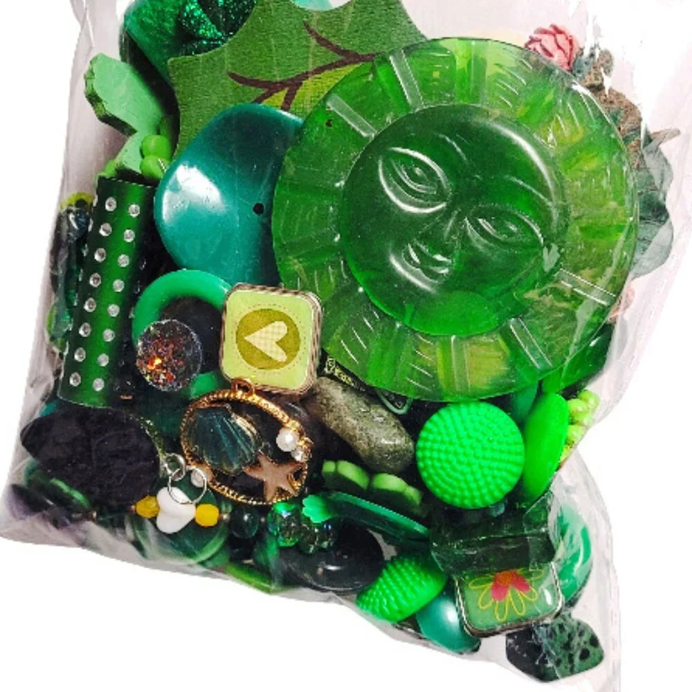 Bag of Various Green Craft Items for DIY Art and Craft Projects and More